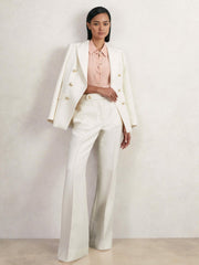 Twill Button-Tab Flared Trousers With Wool White | Women