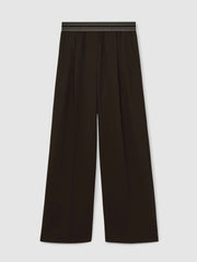 Petite Wide-Leg Contrast-Waistband Trousers Chocolate Brown | Women