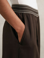 Petite Wide-Leg Contrast-Waistband Trousers Chocolate Brown | Women