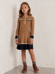 13-14 yrs Scallop-Trim Rib-Knit Dress Camel | Children & Baby