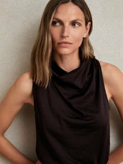 Cotton-Blend Cowl-Neck Sleeveless Top Plum Purple | Women