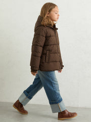 9-13 yrs Short Hooded Puffer Coat Chocolate | Children & Baby