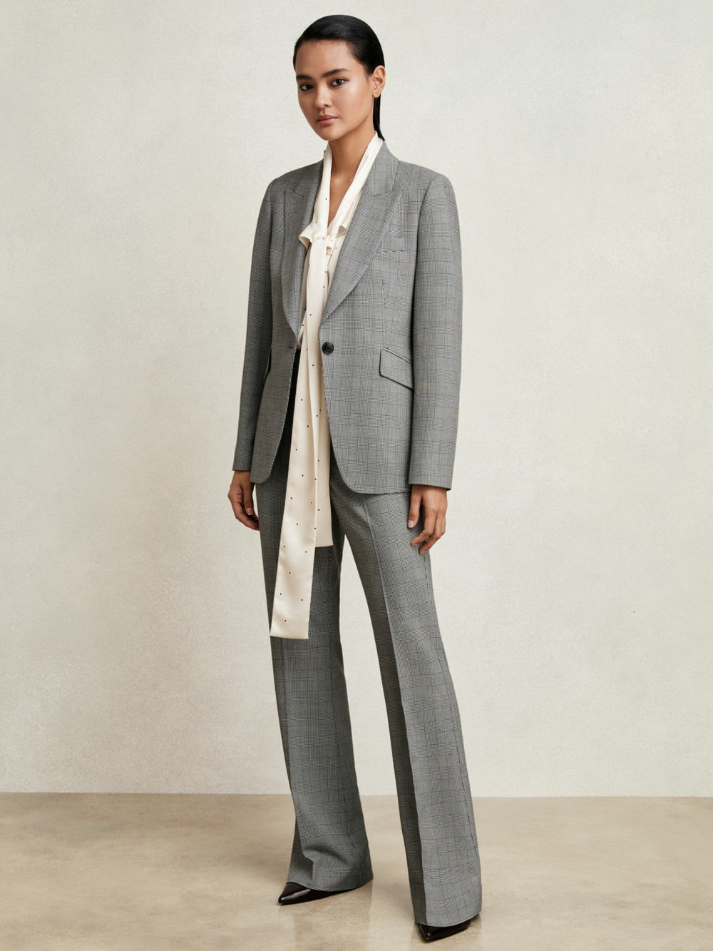 Petite Check Flared Suit Trousers Grey | Women