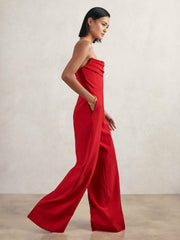 Structured Strapless Wide-Leg Jumpsuit Red | Women