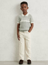 3-9 yrs Cotton Stripe Knit Half-Zip Polo Shirt Sage Green/Off White | Children & Baby