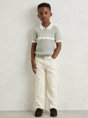 3-9 yrs Cotton Stripe Knit Half-Zip Polo Shirt Sage Green/Off White | Children & Baby