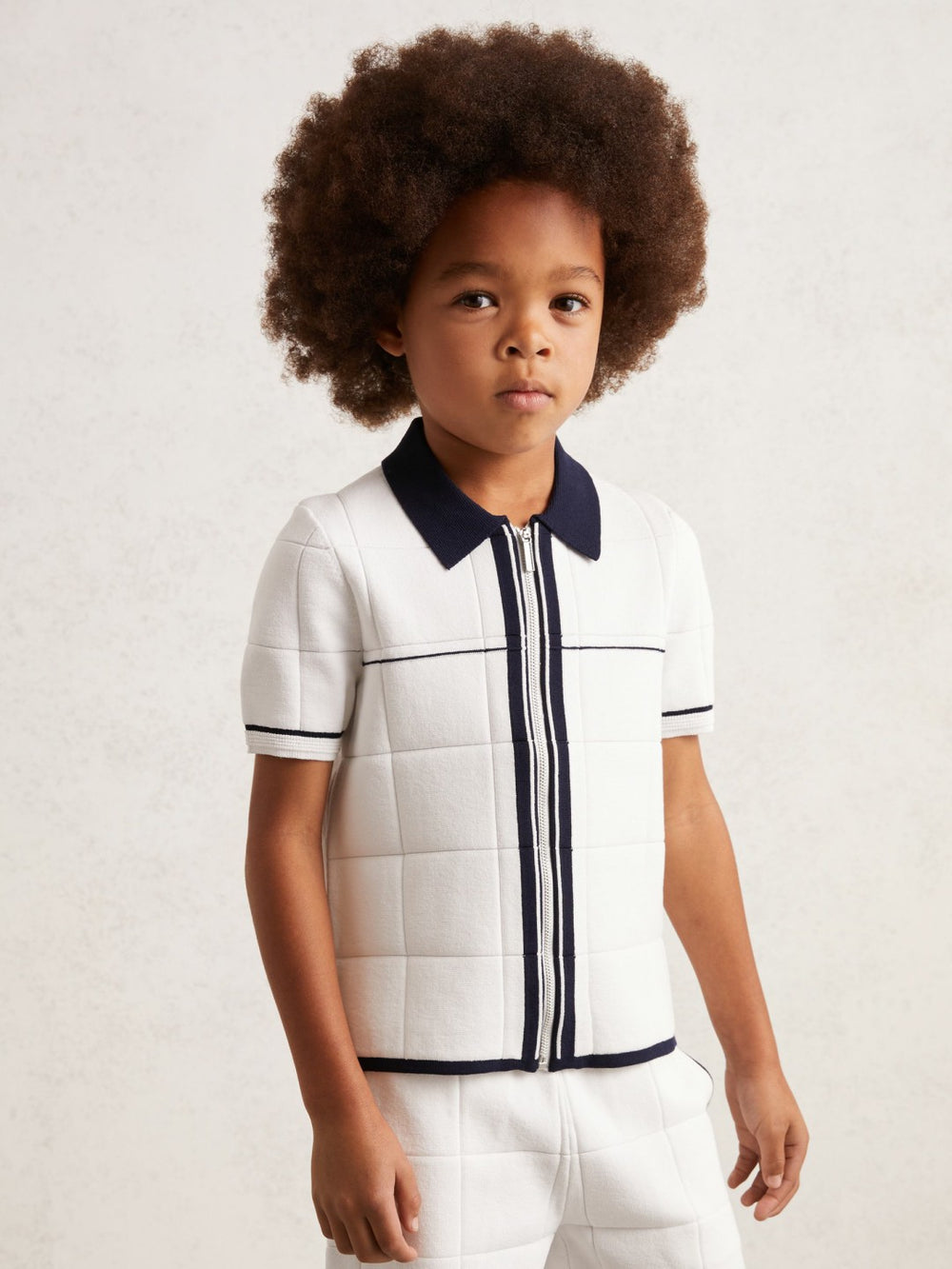 9-13 yrs Tipped Knit Zip-Through Shirt White/Navy | Children & Baby