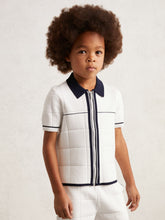 9-13 yrs Tipped Knit Zip-Through Shirt White/Navy | Children & Baby