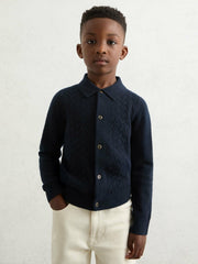 3-9 yrs Wool V-Stitch Button-Through Cardigan Navy Blue | Children & Baby