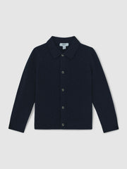 9-13 yrs Wool V-Stitch Button-Through Cardigan Navy Blue | Children & Baby