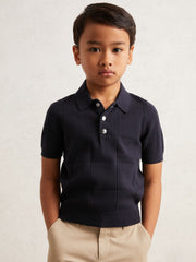 13-14 yrs Stitch-Detail Press-Stud Polo Shirt Navy Blue | Children & Baby