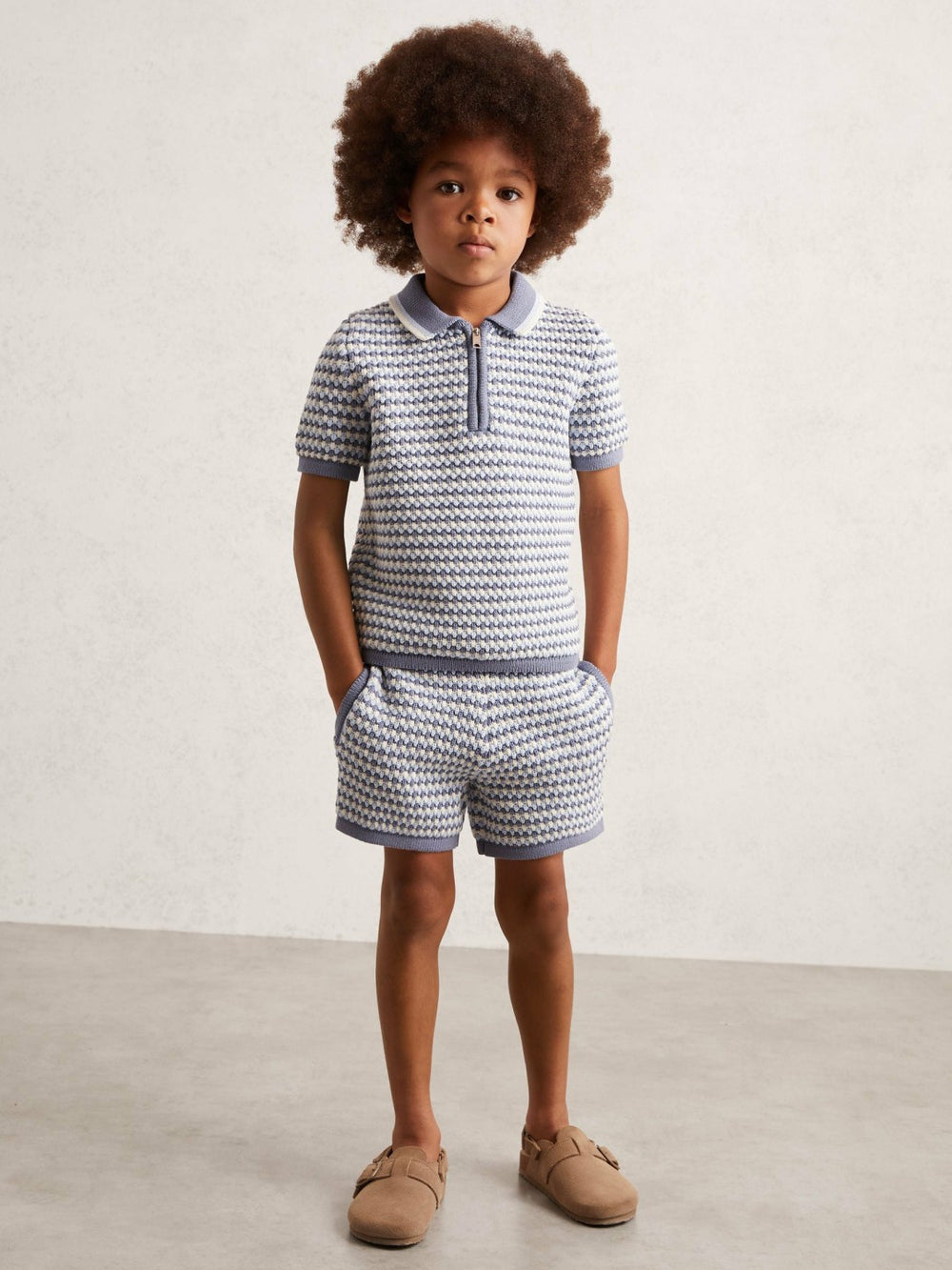 3-9 yrs Knitted Stripe Half-Zip Polo Shirt Blue/White | Children & Baby