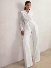 Sheer-Sleeve Wide-Leg Tuxedo Jumpsuit Ivory | Women