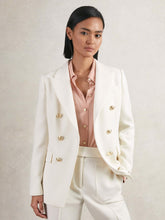 Double-Breasted Twill Suit Blazer With Wool White | Women