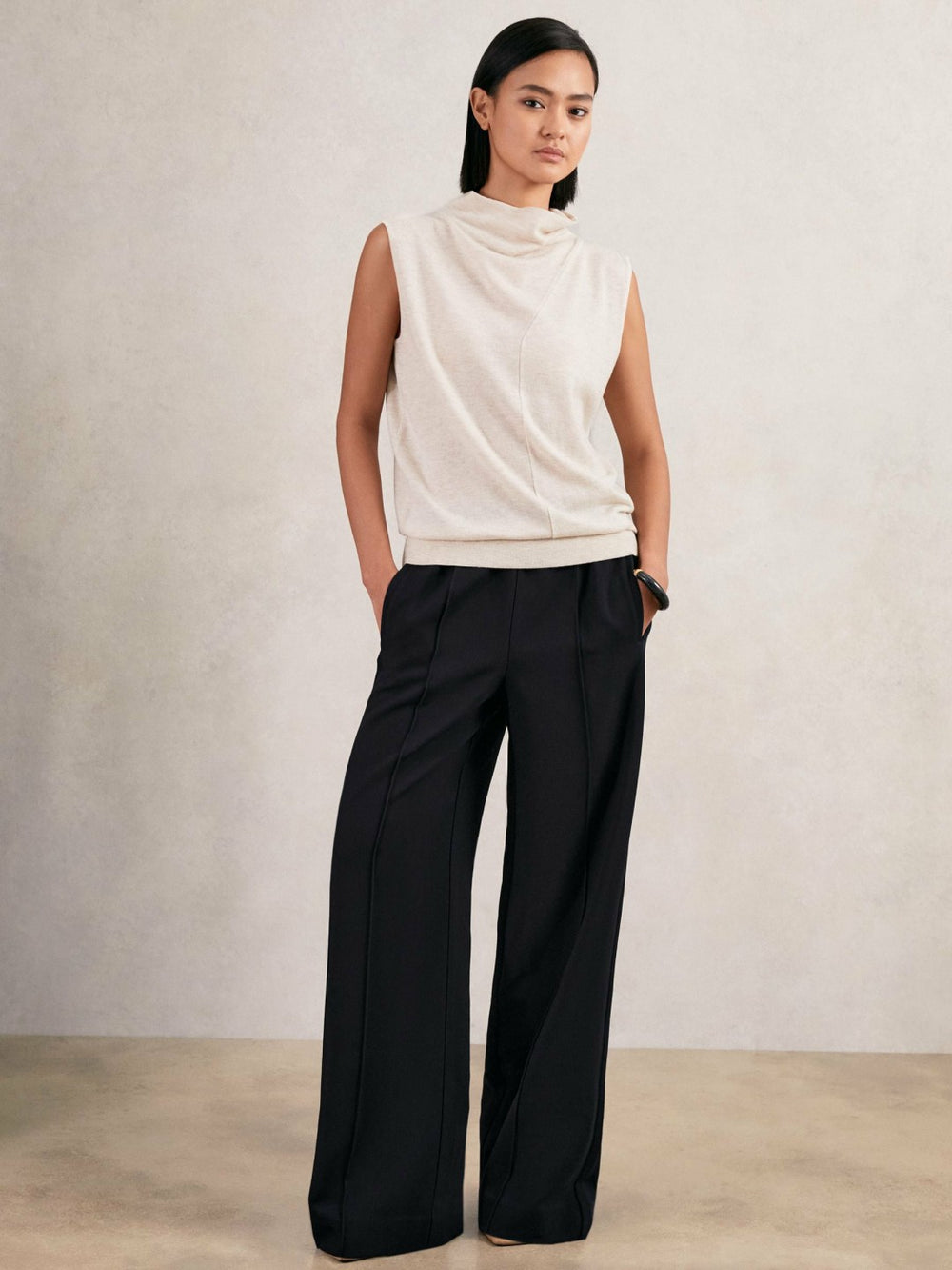 Petite Wide Leg Elasticated Waist Trousers Navy | Women