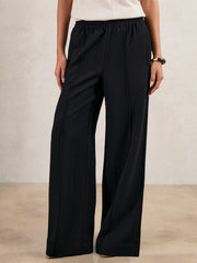 Petite Wide Leg Elasticated Waist Trousers Navy | Women