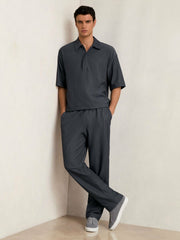 Textured Stripe Drawstring Trousers Petrol Blue | Men