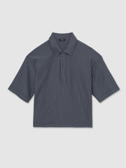 Oversized Textured Stripe Polo Shirt Petrol Blue | Men