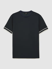 Textured Crew-Neck Tipped T-Shirt Navy Blue | Men