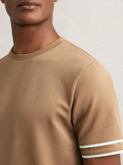 Textured Crew-Neck Tipped T-Shirt Camel Brown | Men
