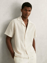 Cotton-Blend Crochet Shirt Off White | Men