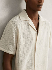 Cotton-Blend Crochet Shirt Off White | Men