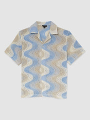 Wave Crochet Cuban Collar Shirt Blue Multi | Men