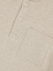 9-13 yrs Cotton-Blend Rib-Knit Henley Top Oatmeal Melange | Children & Baby