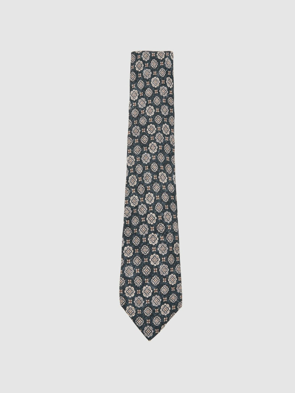 Silk Medallion Print Tie Indigo Melange | Men