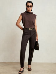 Petite Pintuck Tapered Trousers Chocolate Brown | Women