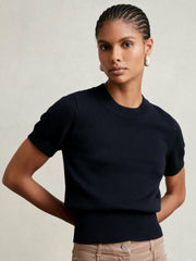 Cotton And Wool Crew-Neck Top Navy | Women