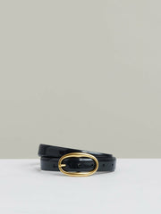 Patent Leather Oval Buckle Belt Navy | Women