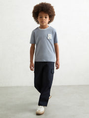 13-14 yrs Cotton Letter Patch T-Shirt Airforce Blue | Children & Baby