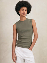 Ribbed Ruched Waist Vest Khaki Green | Women