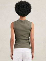 Ribbed Ruched Waist Vest Khaki Green | Women