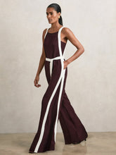 Petite Colourblock Wide Leg Belted Jumpsuit Burgundy/Cream | Women