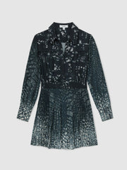 Printed Pleated Shirt Dress Navy | Women