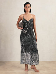 Printed Maxi Slip Dress Navy | Women