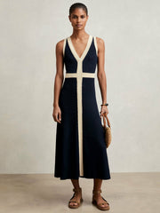Craft-Stitch Knitted Midi Dress Navy | Women