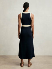 Craft-Stitch Knitted Midi Dress Navy | Women