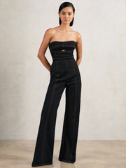 Strapless Wide Leg Denim Jumpsuit Indigo Blue | Women
