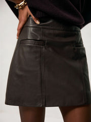 Leather Welt-Pocket Mini Skirt Burgundy | Women
