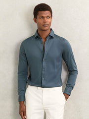 Cotton-Jersey Button-Through Shirt Airforce Blue | Men