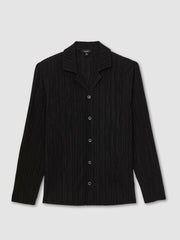 Plissé Cuban-Collar Long-Sleeve Shirt Black | Men