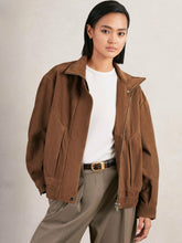 Suede Funnel-Neck Bomber Jacket Tan | Women