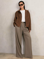 Suede Funnel-Neck Bomber Jacket Tan | Women