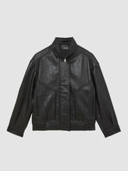 Oversize Grained-Leather Bomber Jacket Black | Women