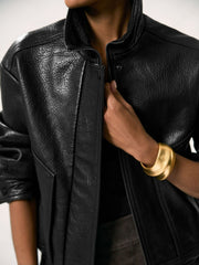Oversize Grained-Leather Bomber Jacket Black | Women