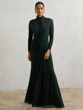 Petite Ruched Long-Sleeve Maxi Dress Dark Green | Women