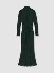Petite Ruched Long-Sleeve Maxi Dress Dark Green | Women